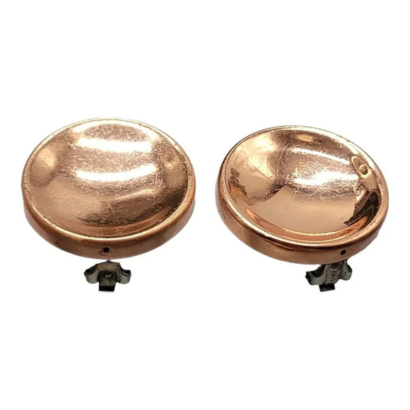 Renoir Copper Large Button Clip On Earrings Vintage Convex Round Disc - Picture 3 of 6